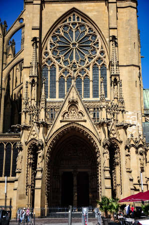 Metz, France - July 17, 2019: Main entrance of the Cathedral of Saint Stephen in Metz, Franceのeditorial素材