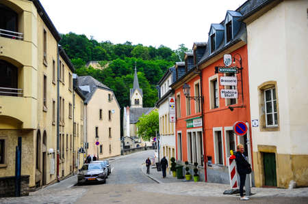 Luxembourg city, Luxembourg - July 15, 2019: People walking on the streets of old town of Luxembourg city in Europeのeditorial素材