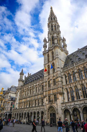 Brussels, Belgium - July 13, 2019: The Burssels town hall on the Grand Place square in the city of Brussels, Belgiumのeditorial素材