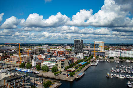 Antwerp, Belgium - July 12, 2019: Aerial view of the city of Antwerp in Belgium on a sunny summer day with beautiful clouds.のeditorial素材