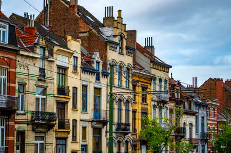 Brussels, Belgium - July 14, 2019: Colorful brick buildings of typical Belgian architecture in Brussels, Belgiumのeditorial素材