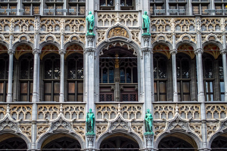 Brussels, Belgium - July 13, 2019: Gothic architecture details of buildings on the Grand Place square of Brussels, Belgiumのeditorial素材