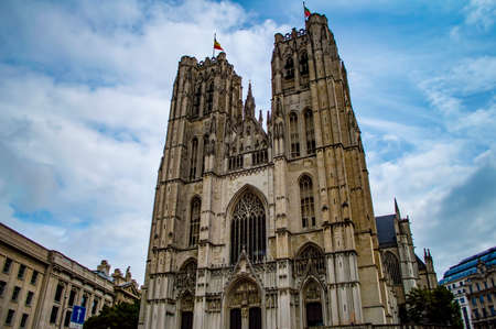 Brussels, Belgium - July 13, 2019: Facade of the Cathedral of Saint Michael and Saint Gudula in Brussels, Belgiumのeditorial素材
