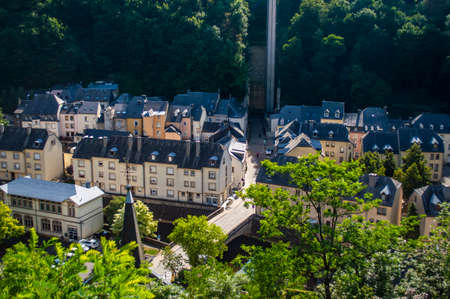 Luxembourg city, Luxembourg - July 15, 2019: Typical houses with grey roofs in the Old Town of Luxembourg city in Europeのeditorial素材