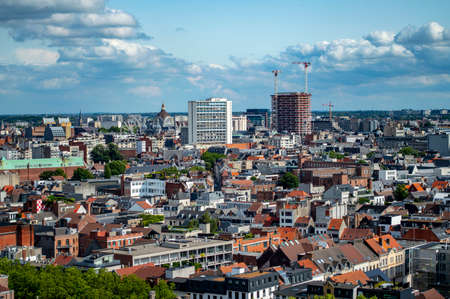 Antwerp, Belgium - July 12, 2019: Aerial view of the city of Antwerp in Belgium, with old and modern buildingsのeditorial素材
