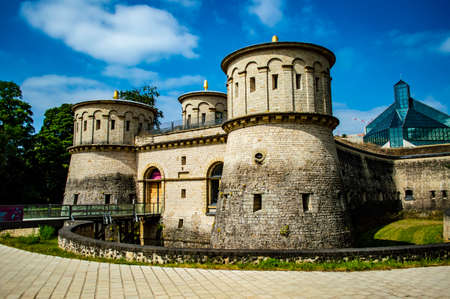 Luxembourg city, Luxembourg - July 15, 2019: Three Acorns fortress (Fort Thungen), a famour medieval fortress in Luxembourg city in Europeのeditorial素材