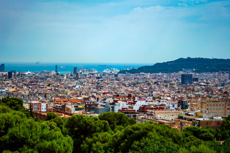 Barcelona, Spain - July 26, 2019: Aerial view of the city of Barcelona in Catalonia, Spainのeditorial素材