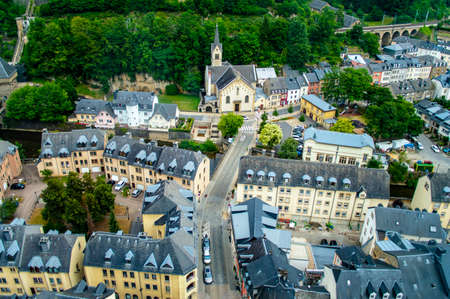 Luxembourg city, Luxembourg - July 15, 2019: Aerial view of houses with grey roofs in the Old Town of Luxembourg cityのeditorial素材