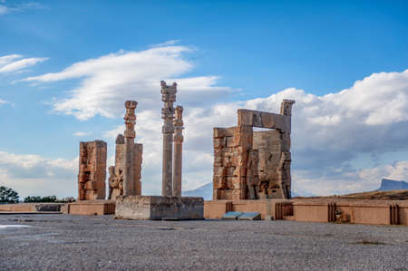 Ruins of the ancient ceremonial capital of the Achaemenid empire Persepolis, located near the city of Shiraz in Iranの写真素材