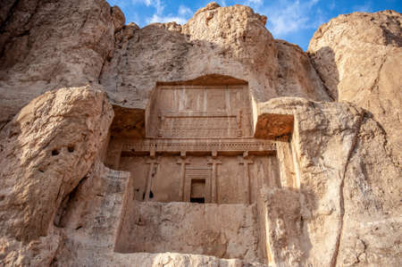 Tomb of the Persian King of Kings Artaxerxes I in the Naqsh-e Rostam ancient necropolis near Persepolis in Iranの写真素材