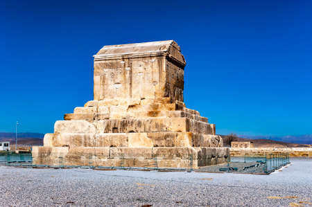 The majestic tomb of King Cyrus the Great, the founder of the ancient Persian Achaemenid empire, located at Pasargadae near Shiraz, Iranの写真素材