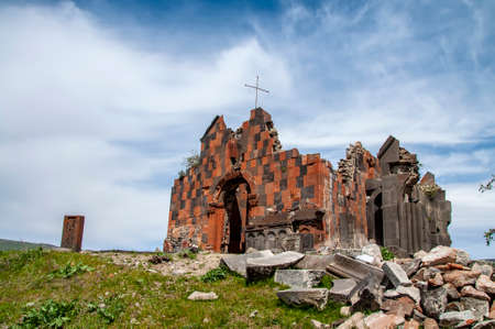 Ruins of the medieval Amenaprkich (All Savior) church at the Havuts Tar monastery in Khosrov Forest State Reserve in Armeniaの写真素材
