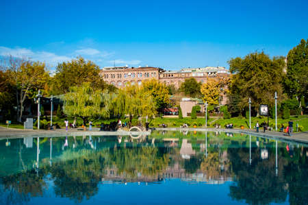 Yerevan, Armenia - October 31, 2019: Swant Lake, a popular park among locals in Yerevan, Armeniaのeditorial素材