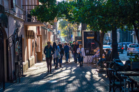 Yerevan, Armenia - October 31, 2019: People and tourists walking on Abovyan Street in downtown Yerevan, Armeniaのeditorial素材