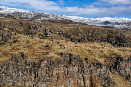 Scenic view of the medieval Vahramashen church at Amberd fortress on the slopes of mount Aragats in Armeniaの写真素材