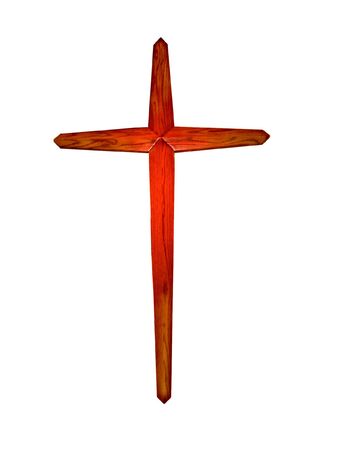 Wooden cross with a beautiful grain over white.の写真素材
