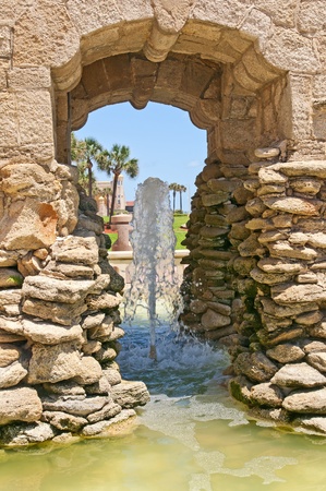 Stone Fountain on boardwalk at Daytona Beach, Florida の写真素材