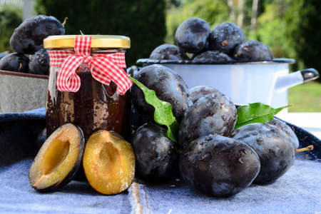 homemade purple plum sweet preservesの写真素材