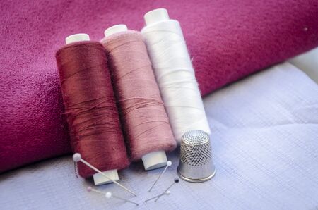 colorful thread in different positions use for sewing