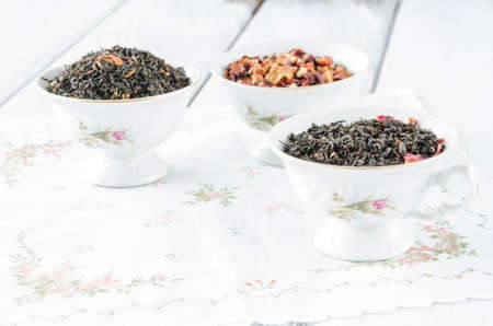 fruit tea with dried fruit in a stylish old cupsの写真素材