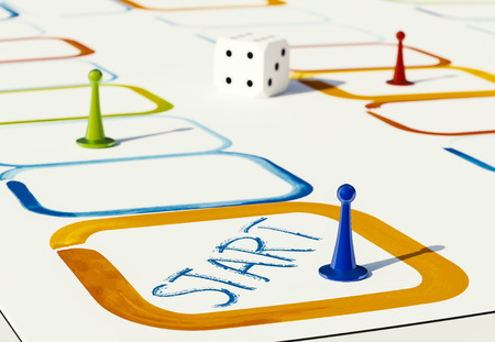plastic pawns for board games in various colors 3d illustration on white backgroundの写真素材