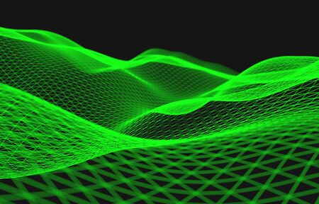 Wireframe - a skeletal three-dimensional model in which only lines and vertices are represented 3d illustrationの写真素材