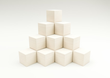 stack in the shape of a pyramid of stacked wooden cubes 3d illustrationの写真素材