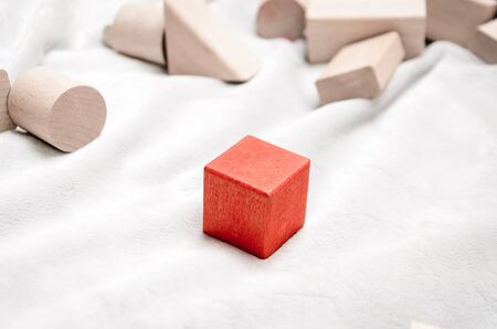 Educational blocks made of natural wood with soft lightの写真素材