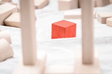 Educational blocks made of natural wood with soft lightの写真素材