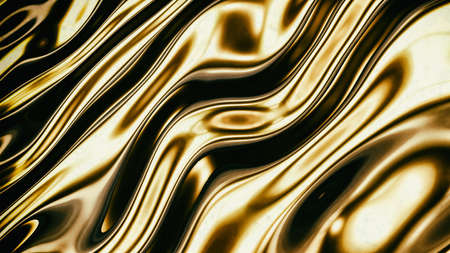 Gold smooth waves 3d renderingの写真素材