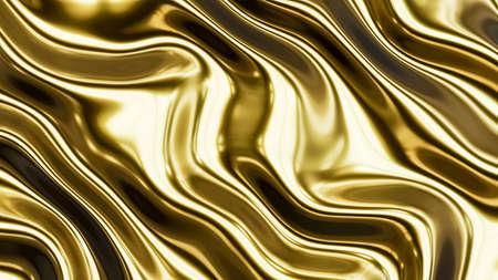 Gold smooth waves 3d renderingの写真素材