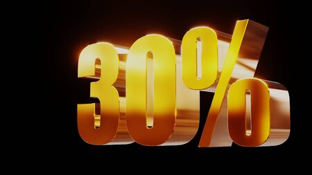 gold thirty percent 30% 3d illustrationの写真素材