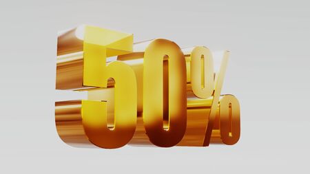 gold fifty percent 50% 3d illustrationの写真素材