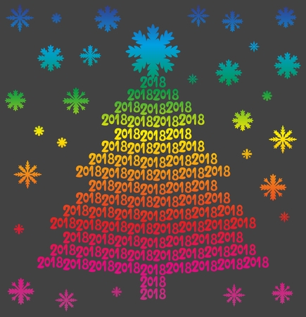 Rainbow Christmas tree from numbers 2018 on black backgroundのイラスト素材