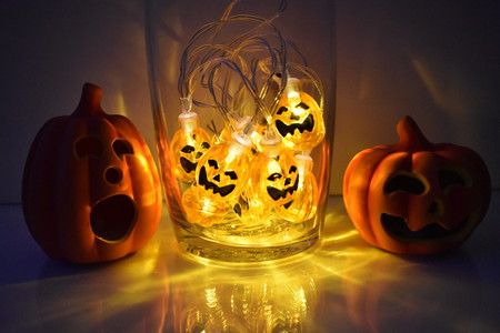 Halloween Decoration with Pumpkins Lanternsの写真素材