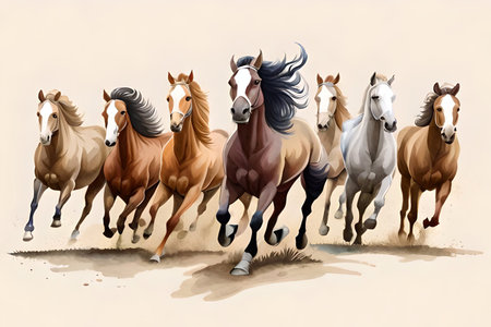 Horses run gallop in watercolor style Realistic vector illustration (Ai Generated)の素材
