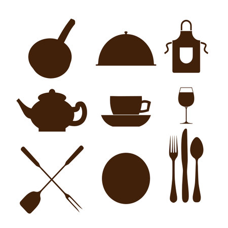 Discover our stunning collection of silhouette drawn set kitchen objects and elements vector stock illustration. Perfect for adding a touch of style to your designs.のイラスト素材
