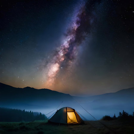 Night camping in the Carpathian mountains. Ai generatedの素材
