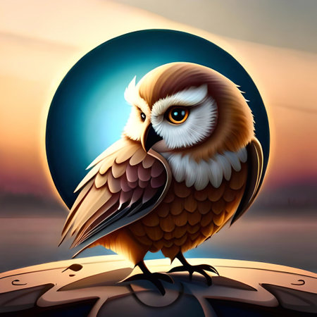 Owl on the planet at sunset. Vector illustration. Eps 10.. Ai generatedの素材