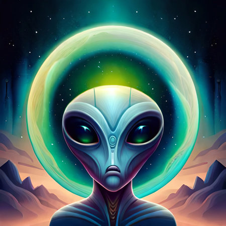 Space alien in outer space, computer generated illustration, 3D rendering. Ai generatedの素材