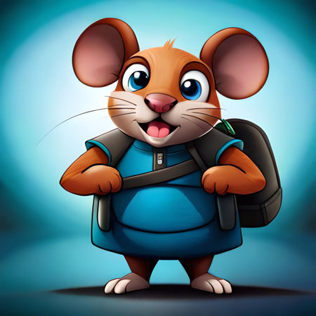 Vector illustration of Cartoon little mouse with backpack on blue gradient background.. Ai generatedの素材
