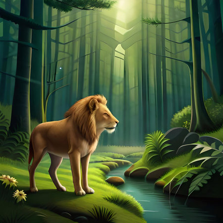 Lion in the forest. Vector illustration of a wild animal.. Ai generatedの素材