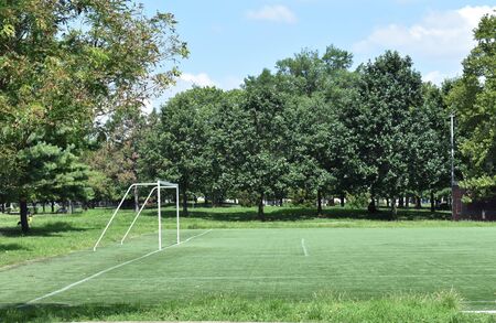 empty soccer goal in the parkの写真素材