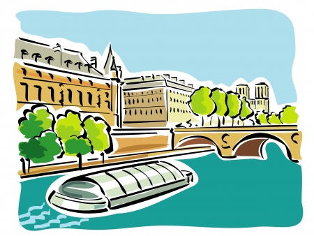 Paris (Bateaux Mouches)のイラスト素材