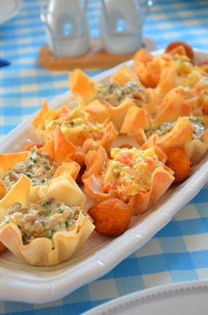 Appetiser Entree - Cheese balls with Mushrooms and Olivier salad