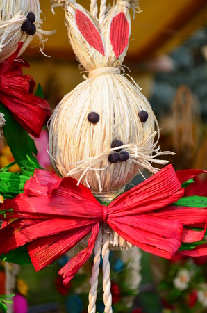 Easter symbol. Bunny made from straw.の写真素材