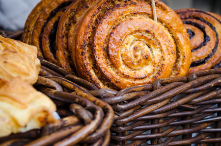 Freshly baked and delicious sweet snail pastryの写真素材