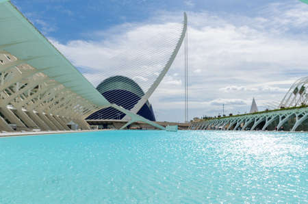 Valencia,Spain -March 5th 2020: Side view of the Assut de l'Or Bridge with the multifunctional...