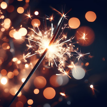Closeup of sparkling sparklers and bokeh lights in the background.の素材