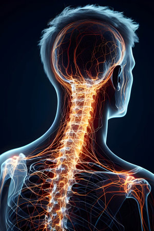 3D Illustration of Female Feeling the Neck Pain, Lymphatic Systemの素材